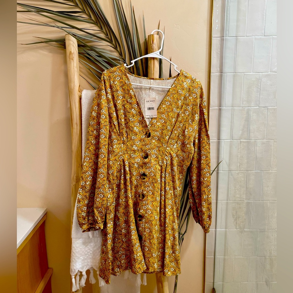 RARE 🔥Free People Golden floral mini dress size 10